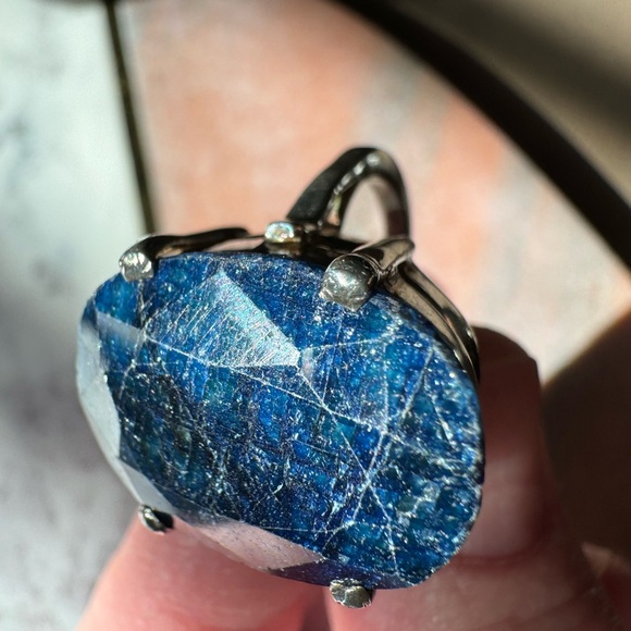 Raw sapphire ring amazing!~ real silver ring heavy excellent quality size 8 - Picture 13 of 16